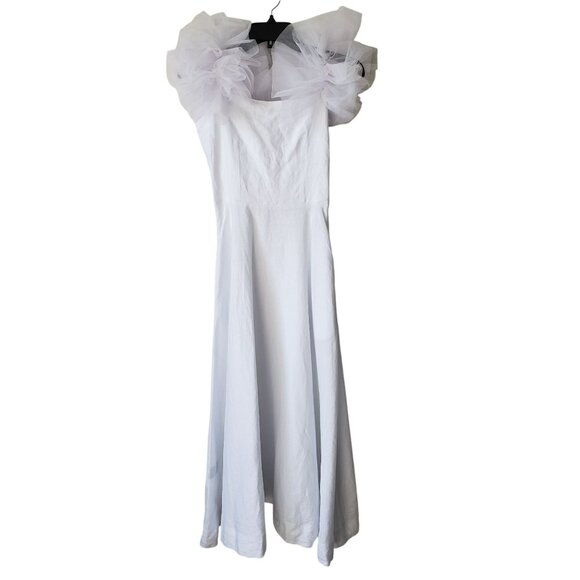 NEW Fanm Mon Giamba White Dress Embroidered Hem Tulle Puff Sleeve XXS - Picture 3 of 13